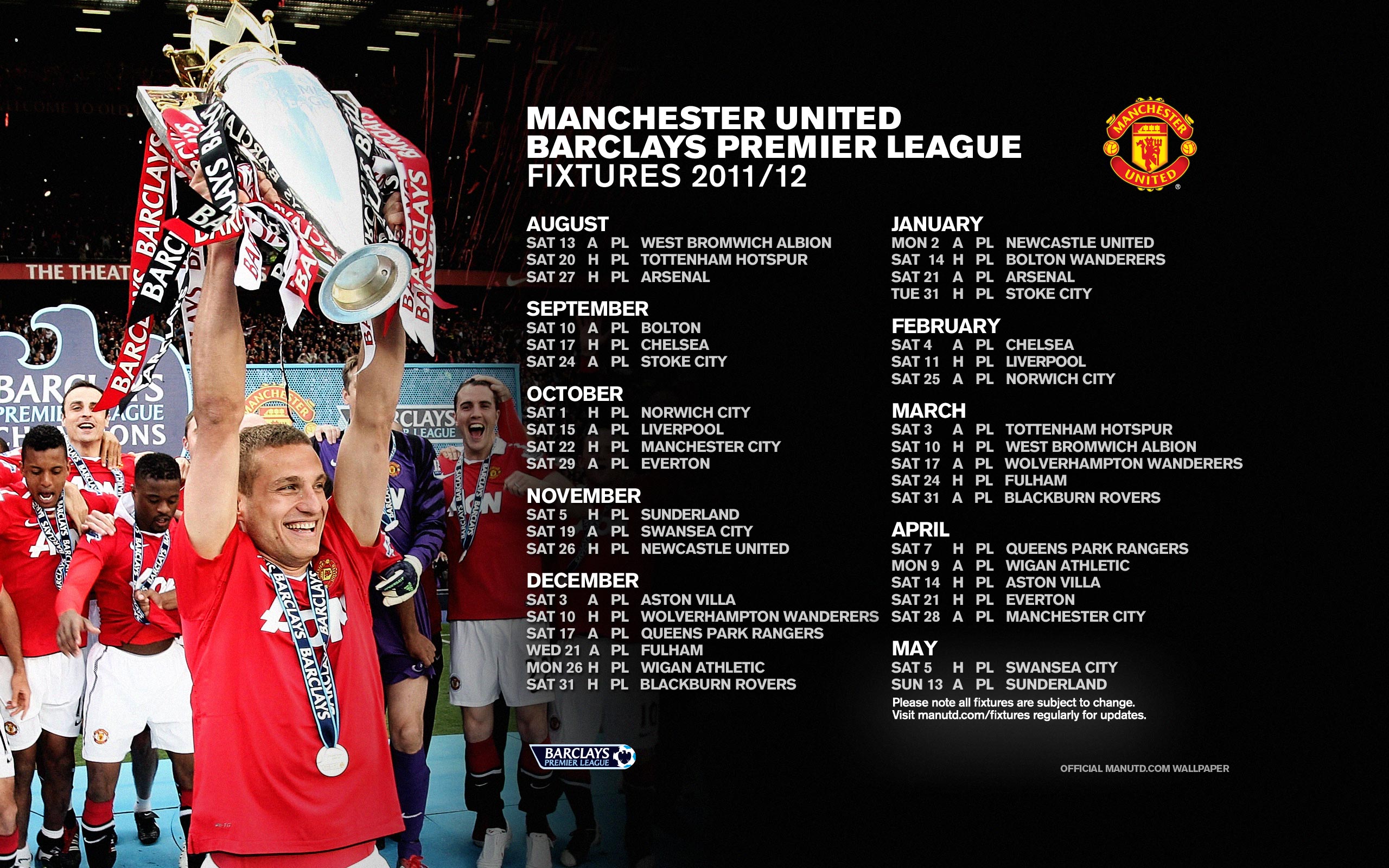 Manchester United August 2011 Fixtures